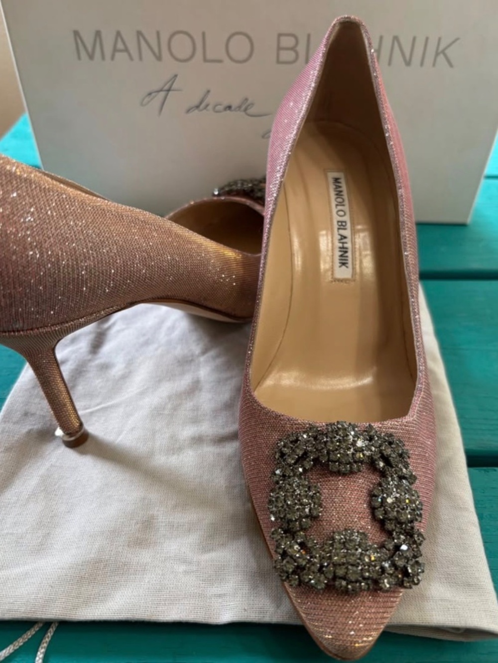 Manolo Blahnik glitter Hangisi 70- size 38 (7.5-8) heels- wedding shoes - Picture 5 of 10